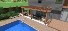 3D design of backyard with deck and a pool
